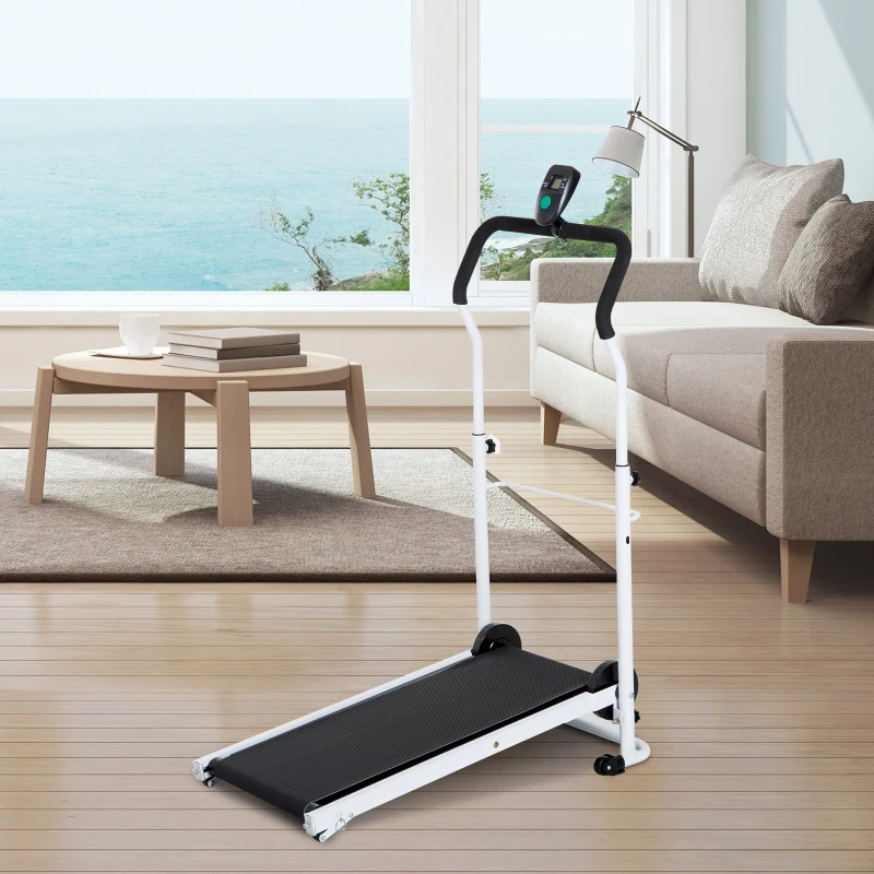 HOMCOM Tapis roulant pliable tapis de course manuel ordinateur de bord 2 modes d'inclinaisons réglable acier blanc noir