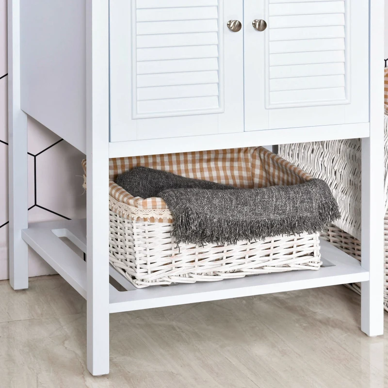 HOMCOM Meuble salle de bain - meuble sous-vasque - vasque incluse - placard 2 portes persiennes + étagère inférieure - dim. 61L x 47l x 87H cm - MDF céramique blanc