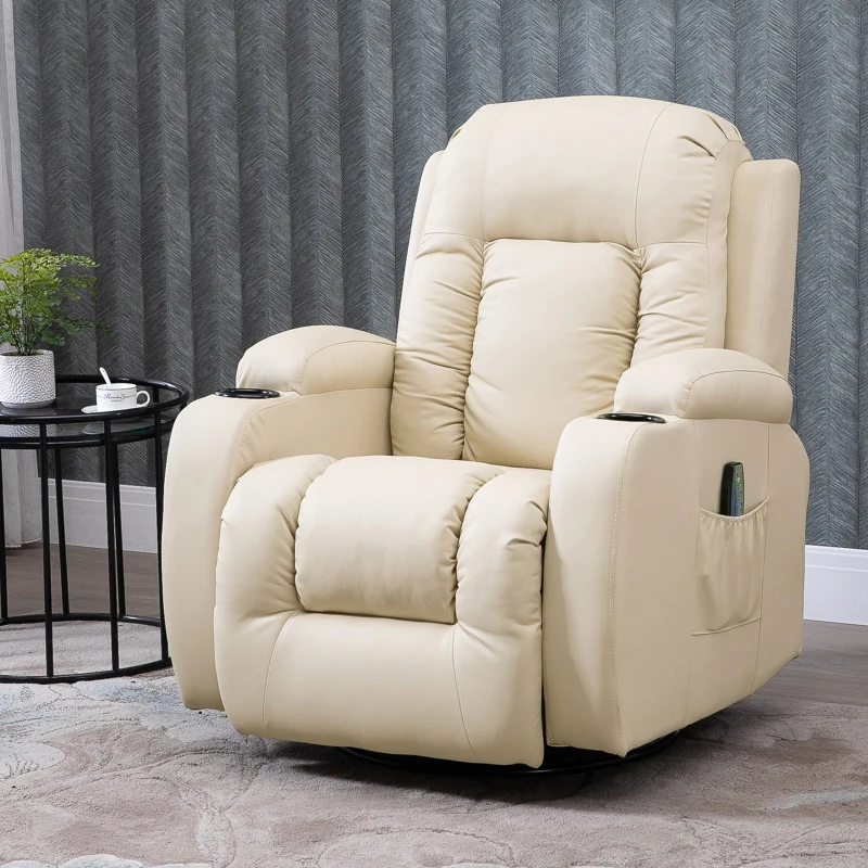 Homcom Fauteuil de massage et relaxation électrique chauffant inclinable repose-pied télécommande écru