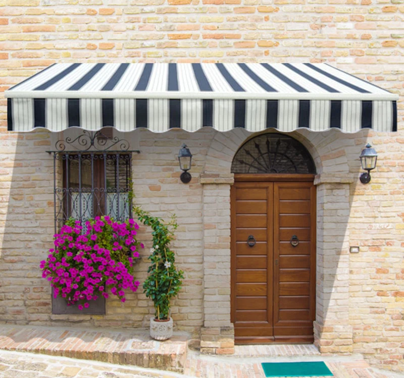 Outsunny Store Banne Manuel Rayé Bleu et Blanc 4 x 3 m