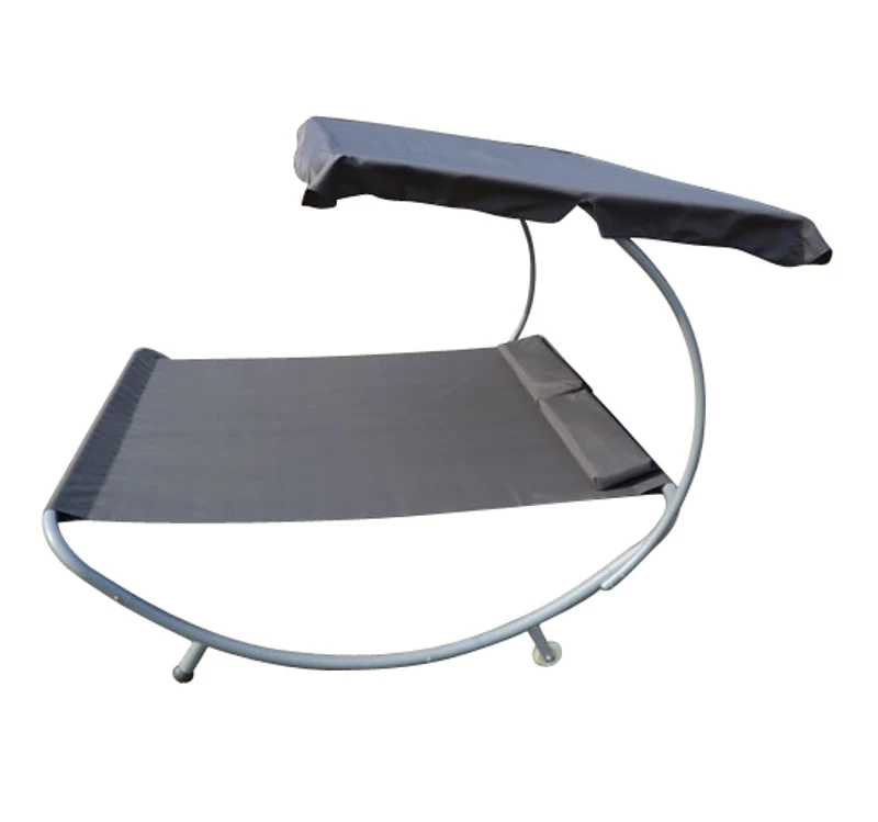 BAIN DE SOLEIL TRANSAT CHAISE LONGUE LIT DE JARDIN AVEC PARE-SOLEIL 2 PLACES GRIS NEUF 63G
