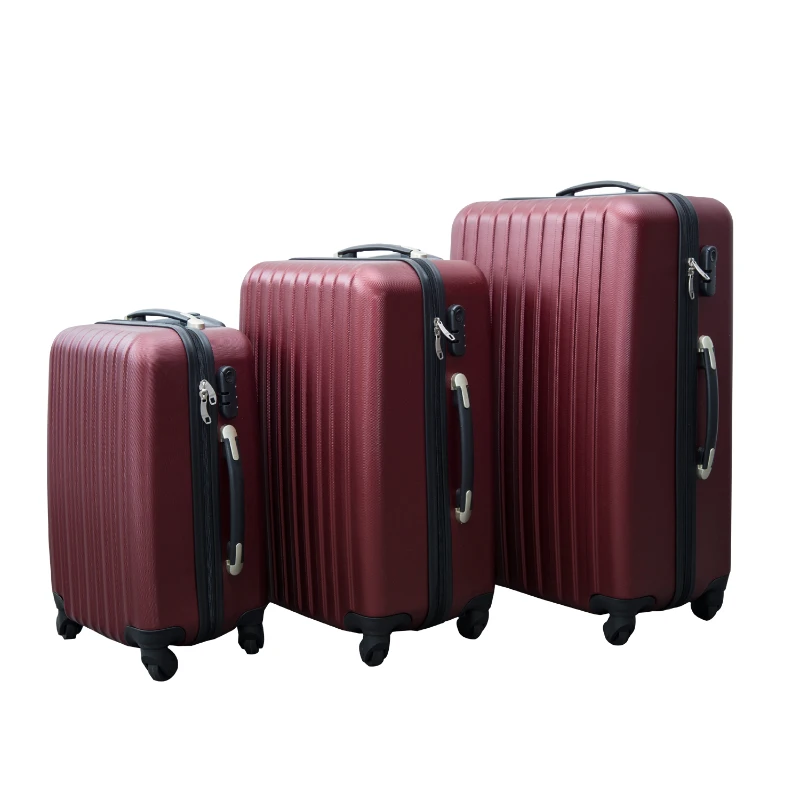 Lot de 3 valises rigides de voyage trolley bagages à roulettes ABS rouge neufs 14