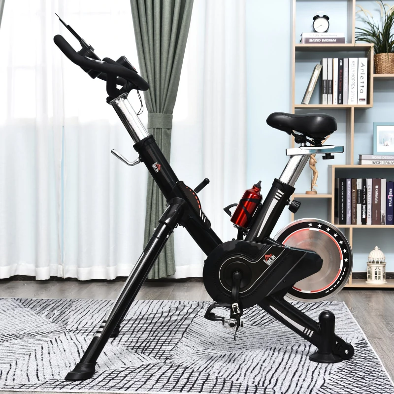 HOMCOM Vélo d'appartement cardio vélo de biking haute performance écran multifonction selle et guidon réglable support tablette gourde noir rouge