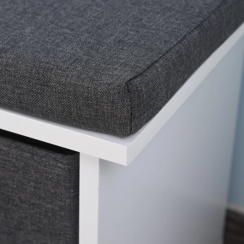HOMCOM Banc de rangement à chaussures meuble d'entrée avec coussin rembourré 3 tiroirs en tissu gris foncé dim. 110,5L x 33l x 37H cm