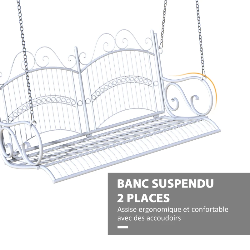 Outsunny Banc Suspendu 2 Places balancelle de Jardin en métal dim. 118 x 58 x 57 cm Blanc