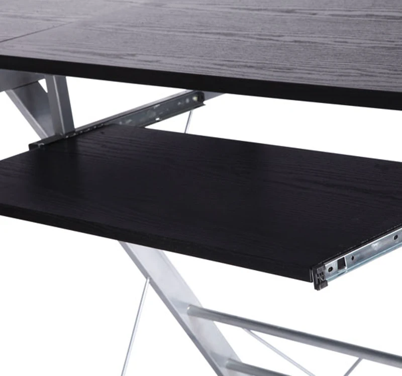HOMCOM Bureau d'angle bureau informatique design contemporain métal MDF imitation veinage bois