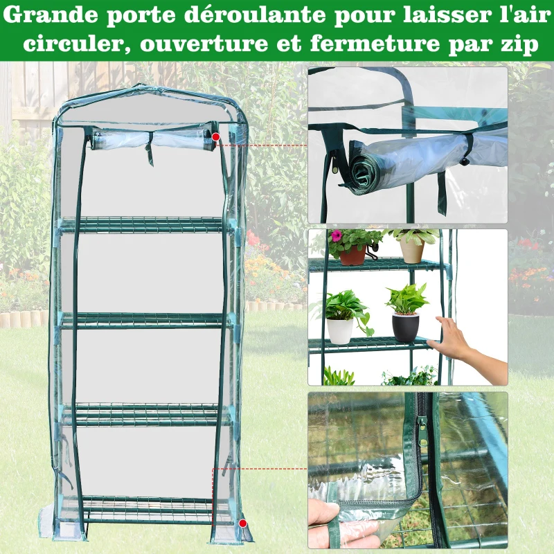 Outsunny Serre de Jardin Balcon étagère Serre 4 Niveaux 0,7L x 0,5l x 1,6H m Acier galvanisé bâche Amovible PVC Haute densité Transparent