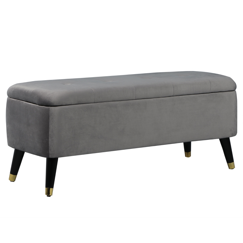 Banc coffre de rangement velours capitonné gris
