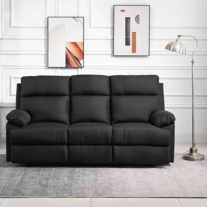 HOMCOM Canapé de relaxation 3 places avec 2 relax manuels tissu lin noir dim. 185L x 94l x 98H cm