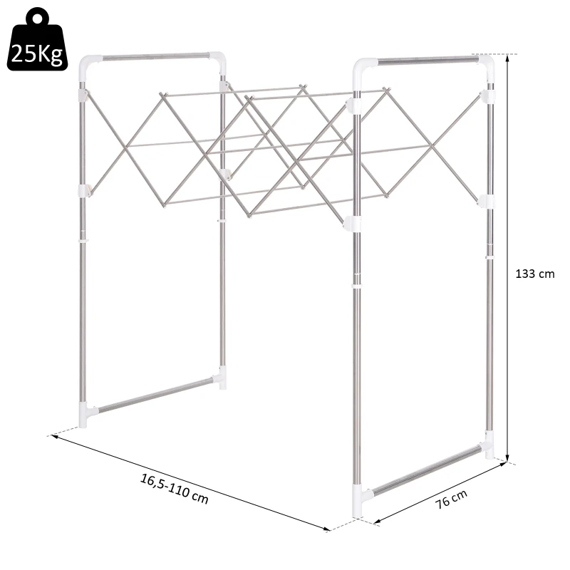 HOMCOM Etendoir séchoir portant à vêtements multi-rangements pliable extensible dim. 16,5-110L x 76l x 133H cm acier ABS