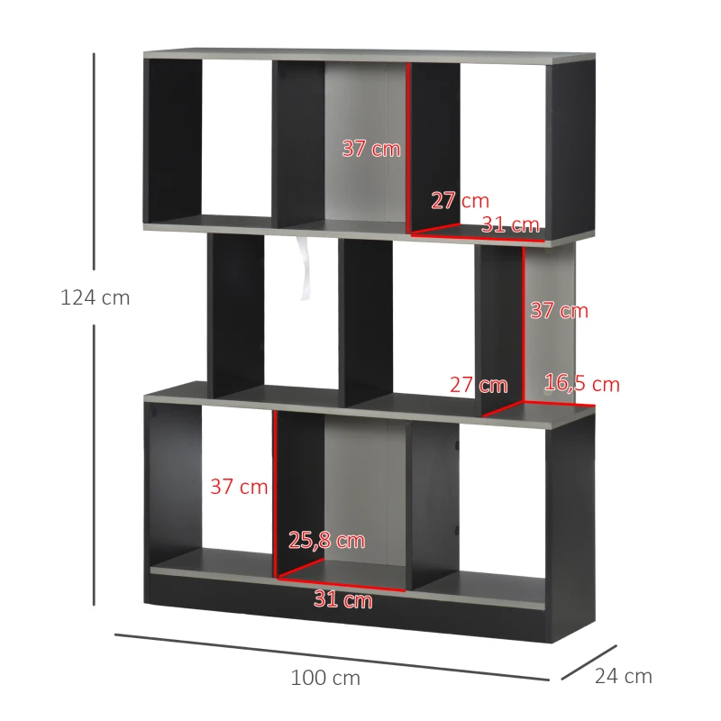 HOMCOM Bibliothèque étagère Meuble de Rangement 3 Niveaux Design Contemporain MDF E1 Bicolore Gris Noir