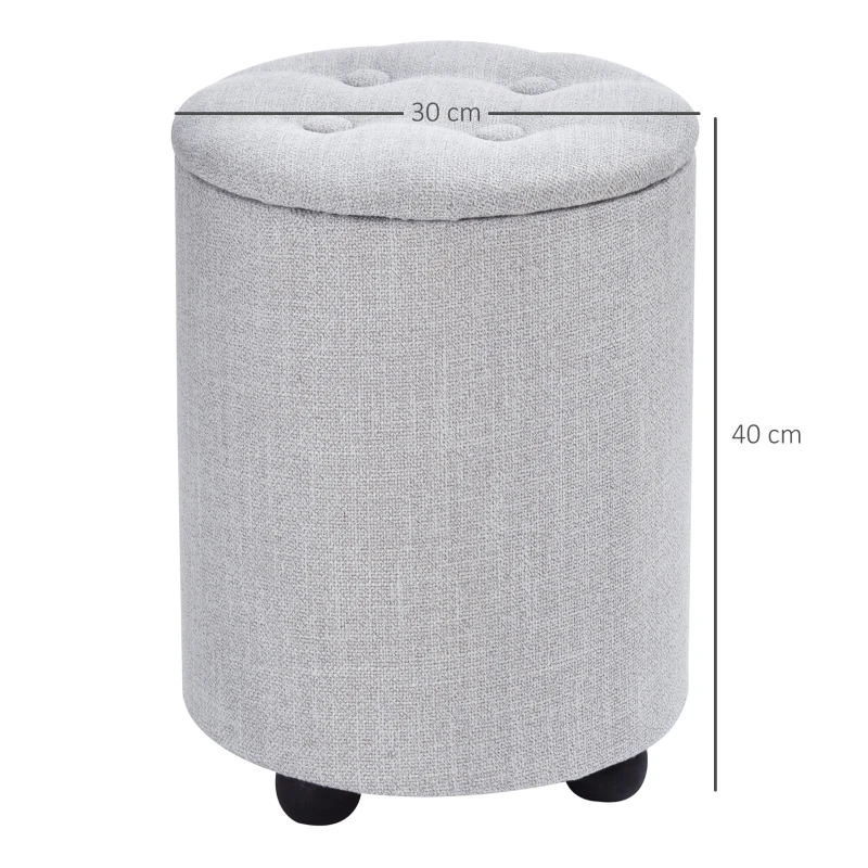 HOMCOM Tabouret de Rangement Repose-Pieds avec 4 Pieds Stables Fonction 2 en 1 Design Simple et Moderne Idéal pour Salon Chambre Salle de Bain Ø 30 x 40 cm Gris