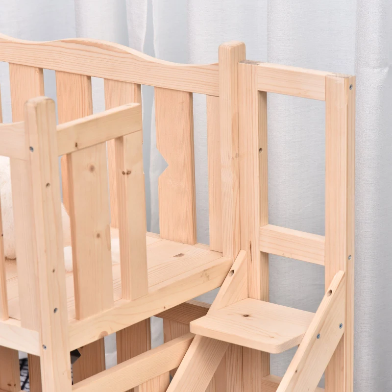 PawHut Maison lodge - niche avec terrasse et escalier pour chien chat - dim. 82L x 46l x 86H cm - bois massif de pin