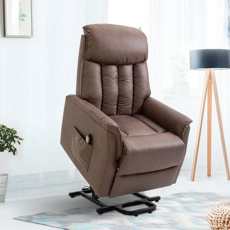 HOMCOM Fauteuil de relaxation électrique fauteuil releveur inclinable avec repose-pied ajustable revêtement synthétique tissu marron
