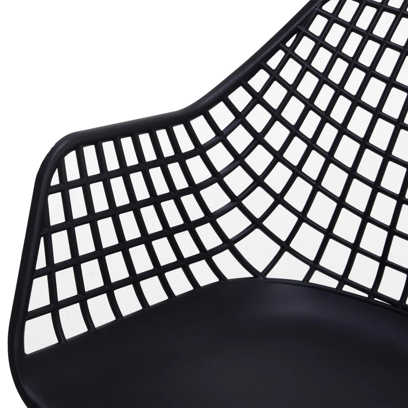 HOMCOM Lot de 2 chaises de salle à manger, chaise de cuisine, style néo-rétro, accoudoirs dossier ergonomiques, cadre PP, 4 pieds croisés métal, 57,5 x 53,5 x 86 cm, noir