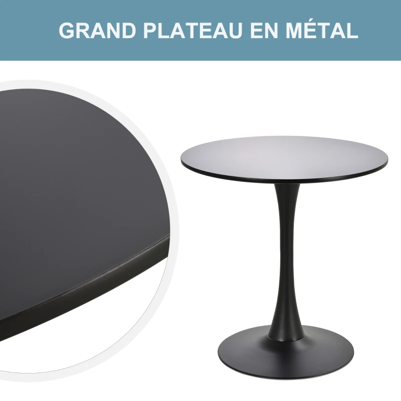 Table ronde tulipe design Ø 70 x 75H cm métal MDF noir