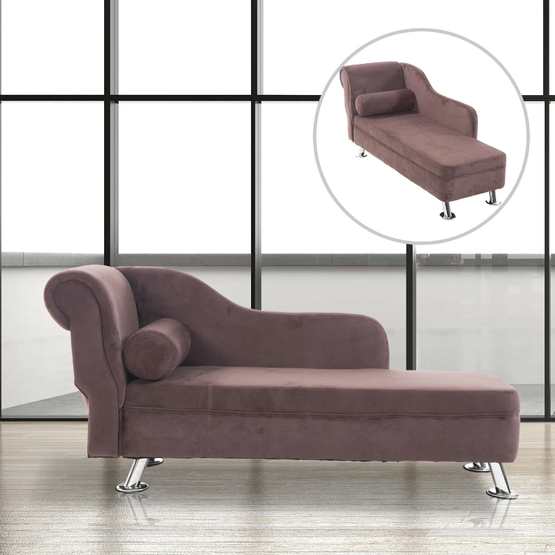 Banquette méridienne, brun, velours, 160L x 56l x 75Hcm