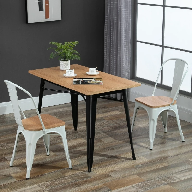 HOMCOM Table à manger design industriel 6 pers. - dim. 110 x 60 x 75 cm - métal noir panneaux multicouches imitation bois clair