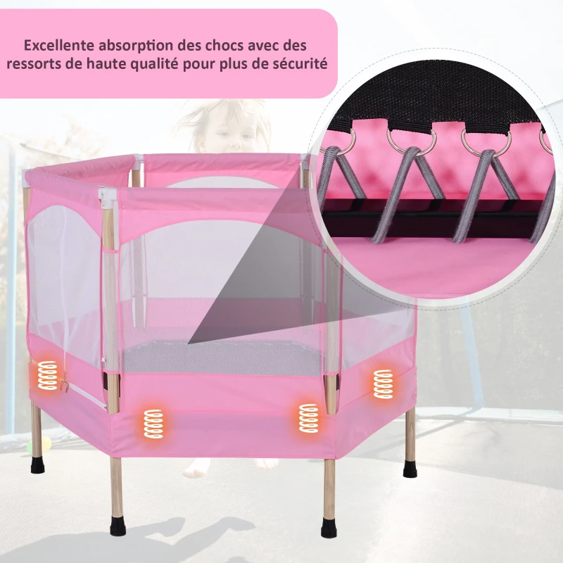 HOMCOM Trampoline Enfant dim. 126L x 109l x 98H cm Filet de sécurité Porte zipée Couvre-Ressorts Inclus Rose