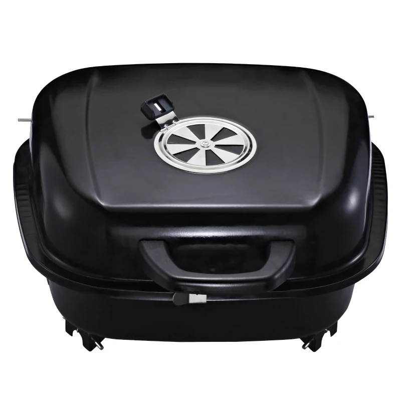 Outsunny Barbecue à Charbon Pliable Portable BBQ Grill sur Pied avec Couvercle dim. 45L x 42l x 33H cm Acier émaillé Noir