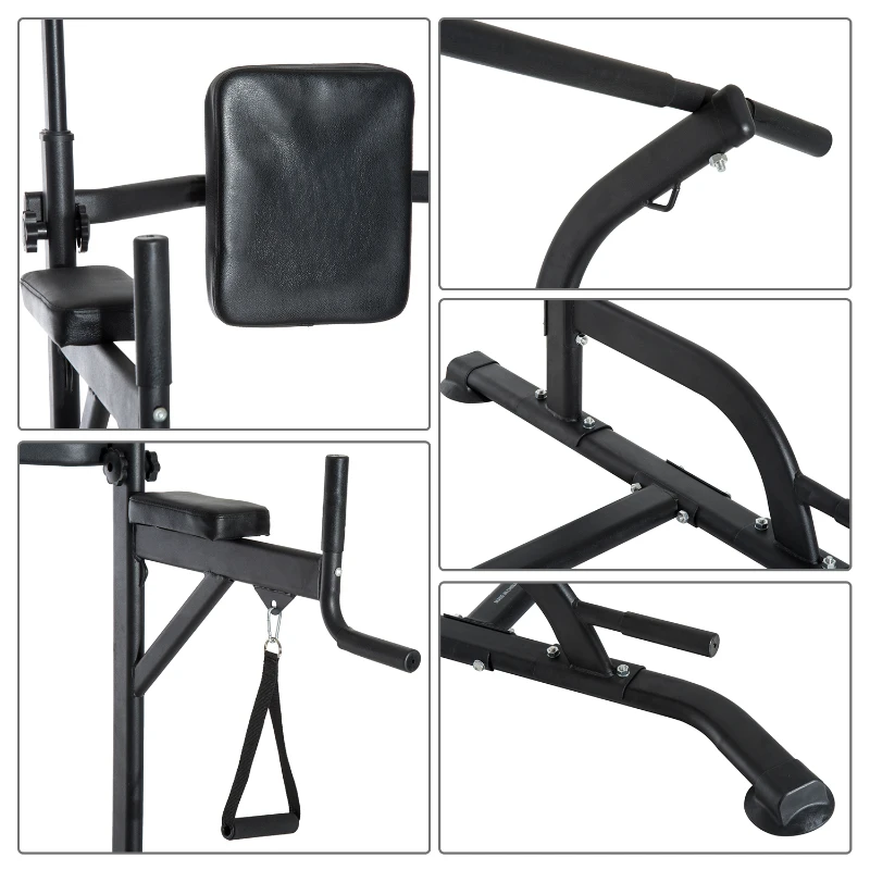 HOMCOM Station de traction musculation multifonctions chaise romaine hauteur réglable acier noir