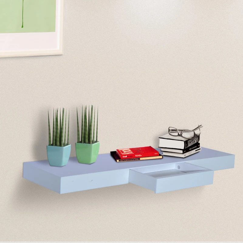 HOMCOM Etagère Murale Flottante à Fixations Invisibles avec Tiroir 25 x 90 x 6cm Blanc