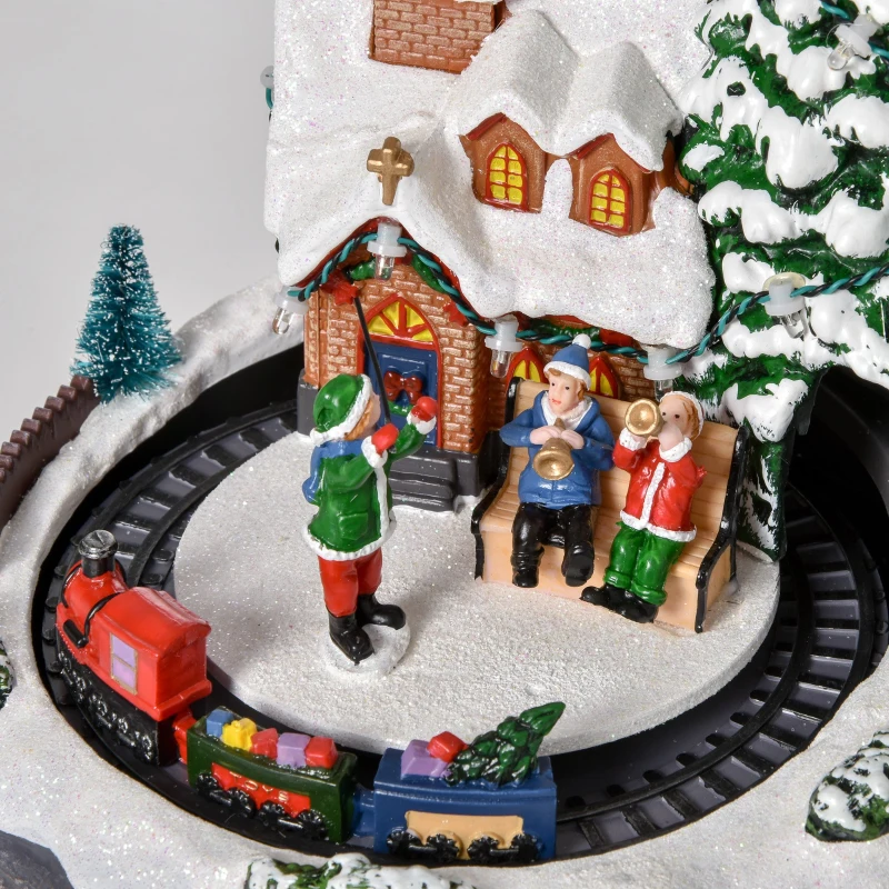 HOMCOM Village de Noël Lumineux avec Train - décoration Lumineuse de Noël - 11 lumières LED Multicolores - 8 Pistes Musicales