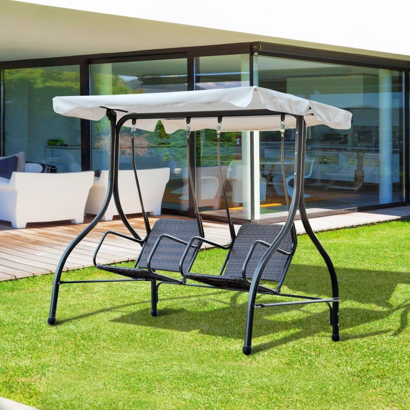 Outsunny Balancelle de Jardin Marron et Blanche 2 Sièges Séparés