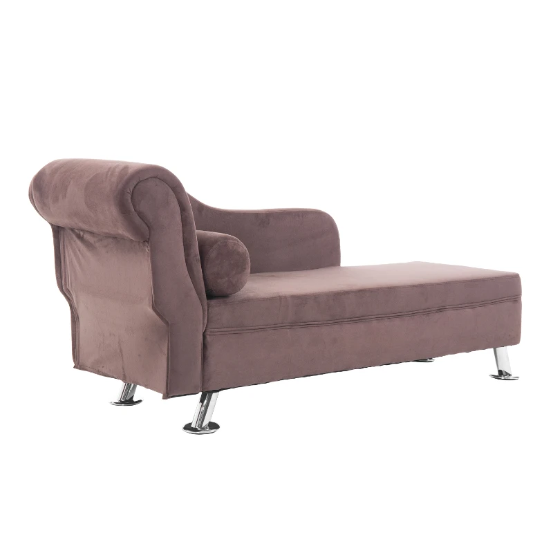 Banquette méridienne, brun, velours, 160L x 56l x 75Hcm