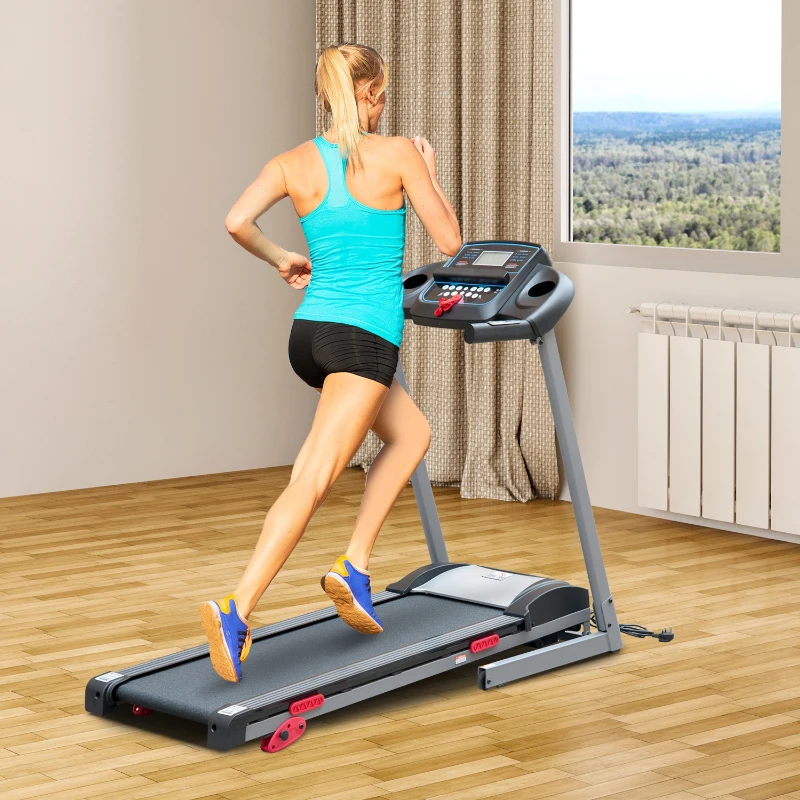 HOMCOM Tapis de course marche tapis roulant électrique pliable inclinable écran LCD avec MP3 1.75 chevaux gris noir