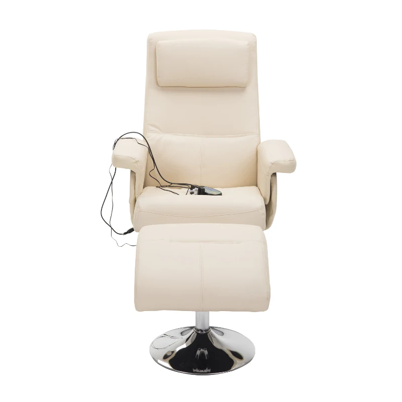 HOMCOM Fauteuil de massage et relaxation électrique chauffant pivotant inclinable avec repose-pied crème