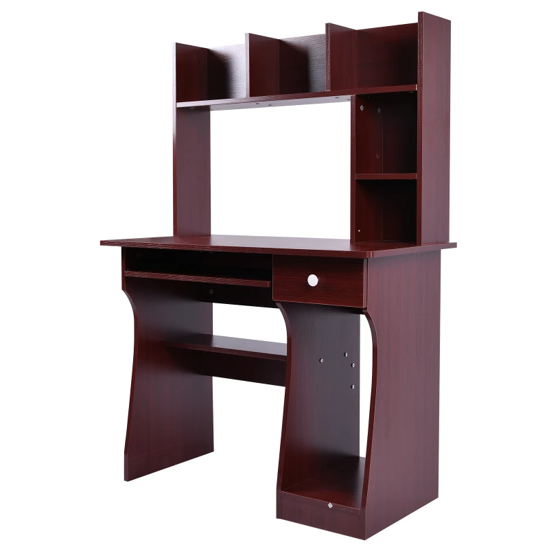 HOMCOM Bureau informatique multi-rangements tiroir coulissant tablette clavier étagères 48 x 90 x 132 cm marron