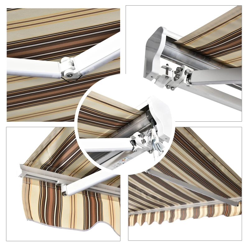 Outsunny Store banne électrique/Manuel rétractable Protection UV 50 + Aluminium Polyester imperméabilisé 2,45 x 2 (avancée) m télécommande fournie Marron Beige rayé