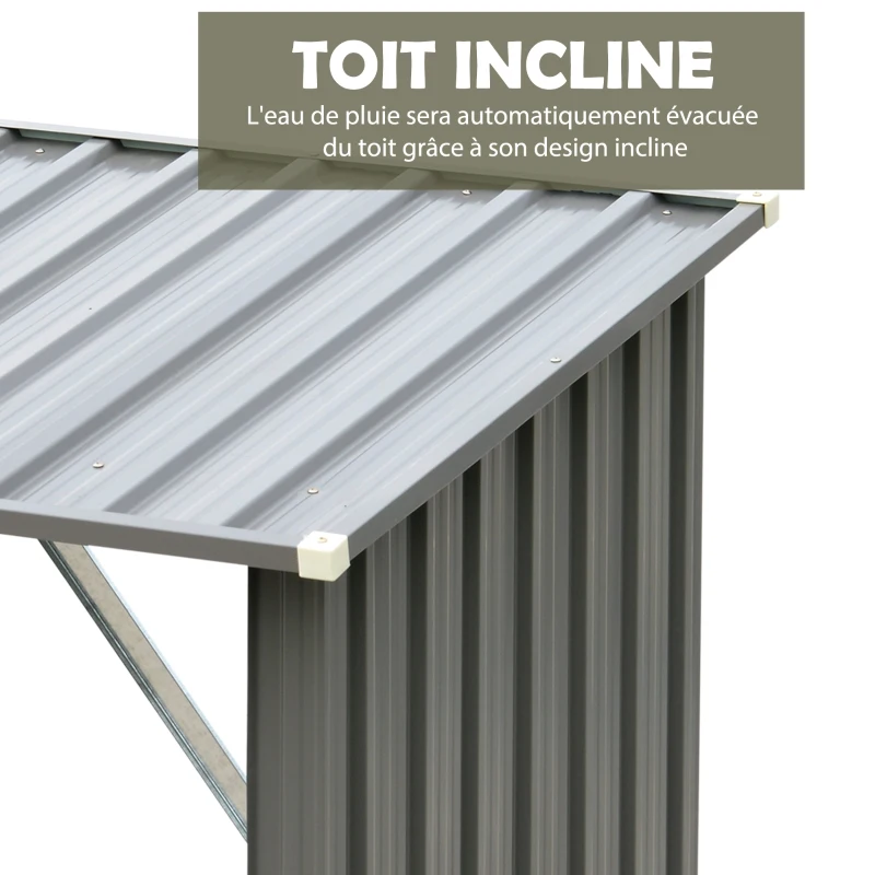 HOMCOM Stockage de bûches abri à bûches extérieur 217L x 89l x 142H cm surface sol 1,53 m² toit incliné acier galvanisé gris