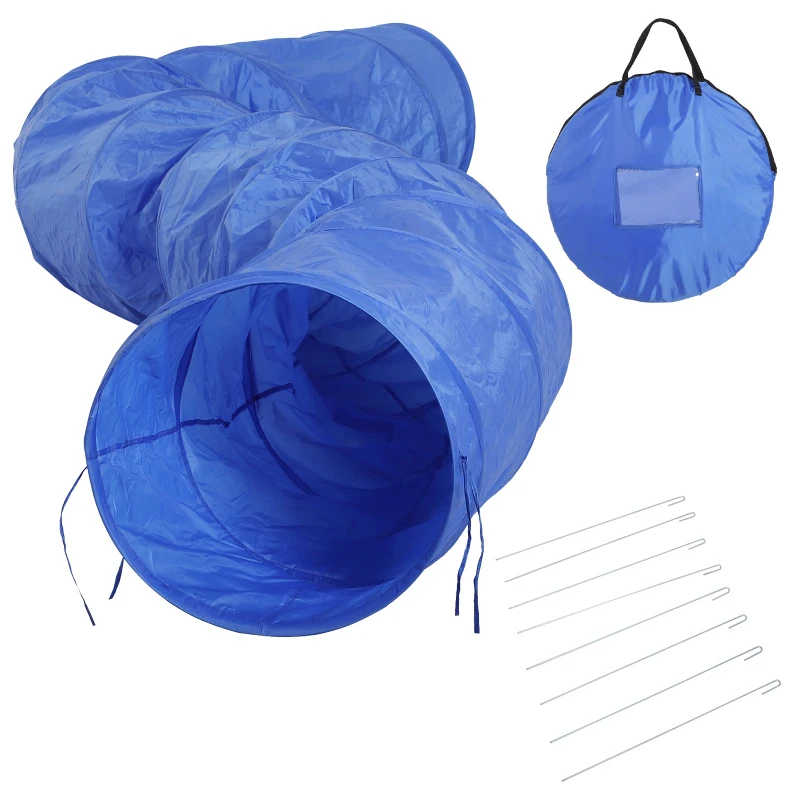 PawHut Tunnel d'entraînement d'agilité pliable portable jouet pour chiens Ø 60 cm x 5 m double tissu oxford haute densité 300D 8 piquets d'ancrage au sol fournis bleu