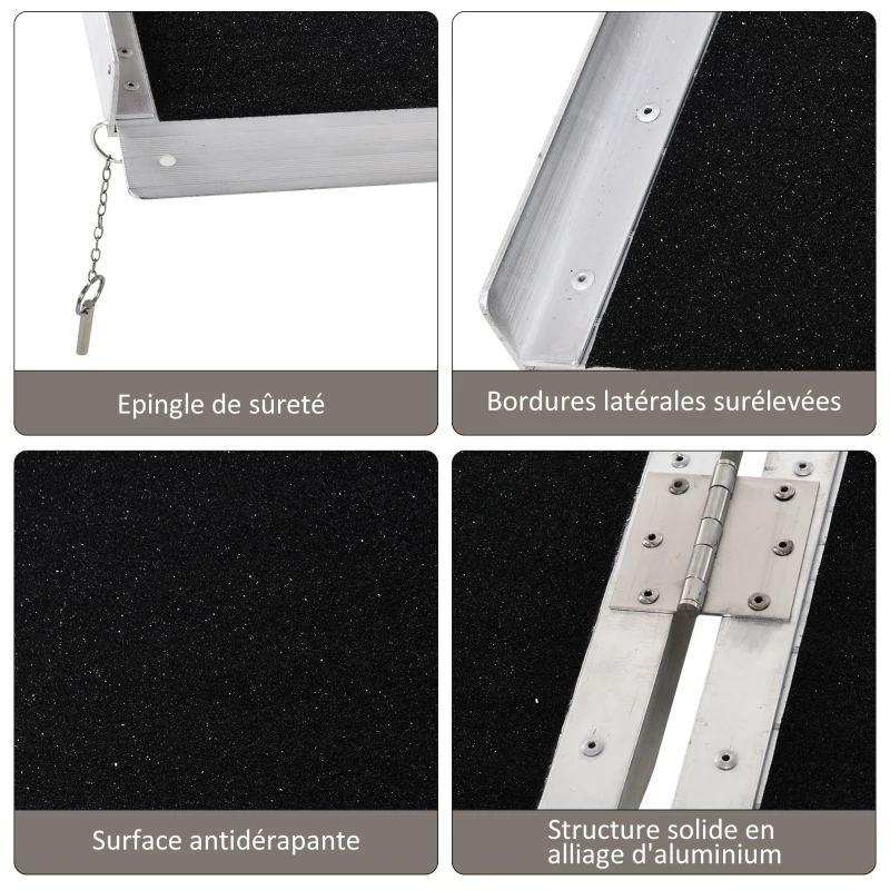 Rampe de fauteuil roulant pliable charge max. 270 Kg alu. Noir