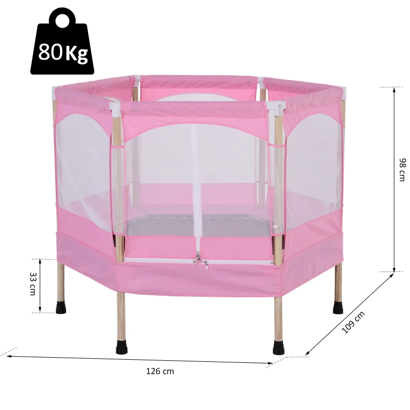 HOMCOM Trampoline Enfant dim. 126L x 109l x 98H cm Filet de sécurité Porte zipée Couvre-Ressorts Inclus Rose