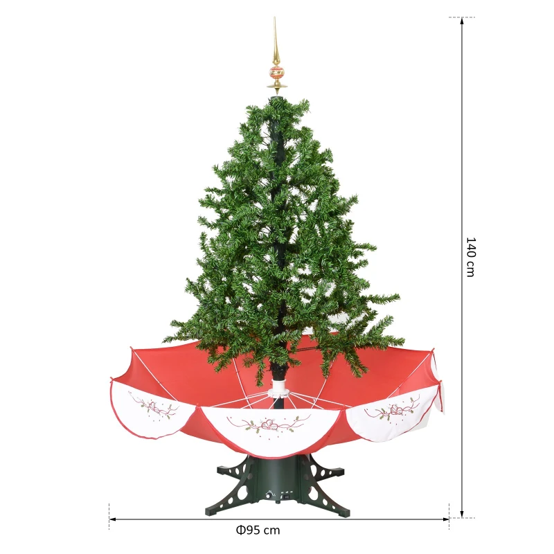 Homcom Sapin de Noël artificiel simulation chute de neige dim. Ø 95 x 140 cm décorations et guirlande LED blanc chaud inclus + effets musicaux vert