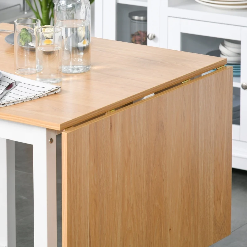 HOMCOM Table à manger 4 personnes avec rallonge 2 roulettes panneaux particules bois clair veinage blanc