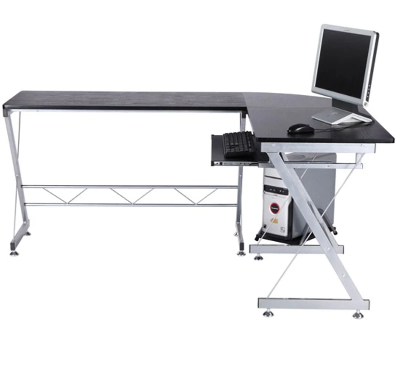 HOMCOM Bureau d'angle bureau informatique design contemporain métal MDF imitation veinage bois