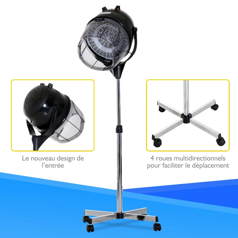 HOMCOM Sèche-cheveux professionnel sur pied casque séchoir pro. 1180 W grand confort hauteur réglable minuterie 60 min. 65L x 65l x 115-165H cm noir
