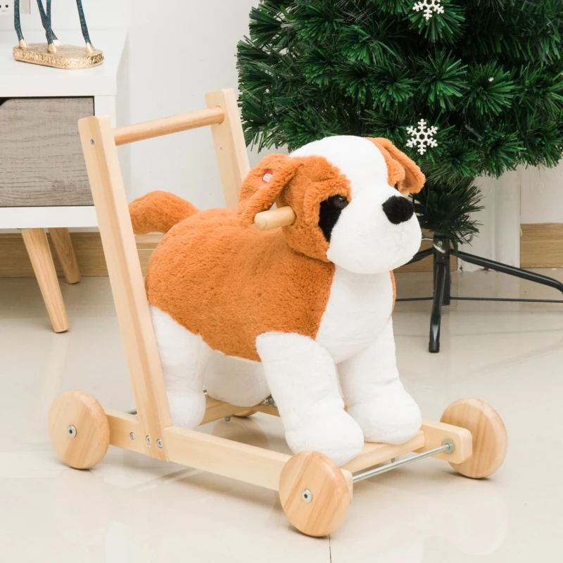 HOMCOM Pousseur porteur chariot de marche chien fonction musicale 32 pistes marron beige