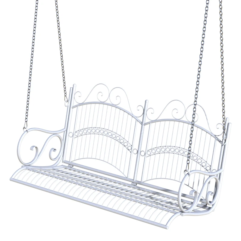 Outsunny Banc Suspendu 2 Places balancelle de Jardin en métal dim. 118 x 58 x 57 cm Blanc