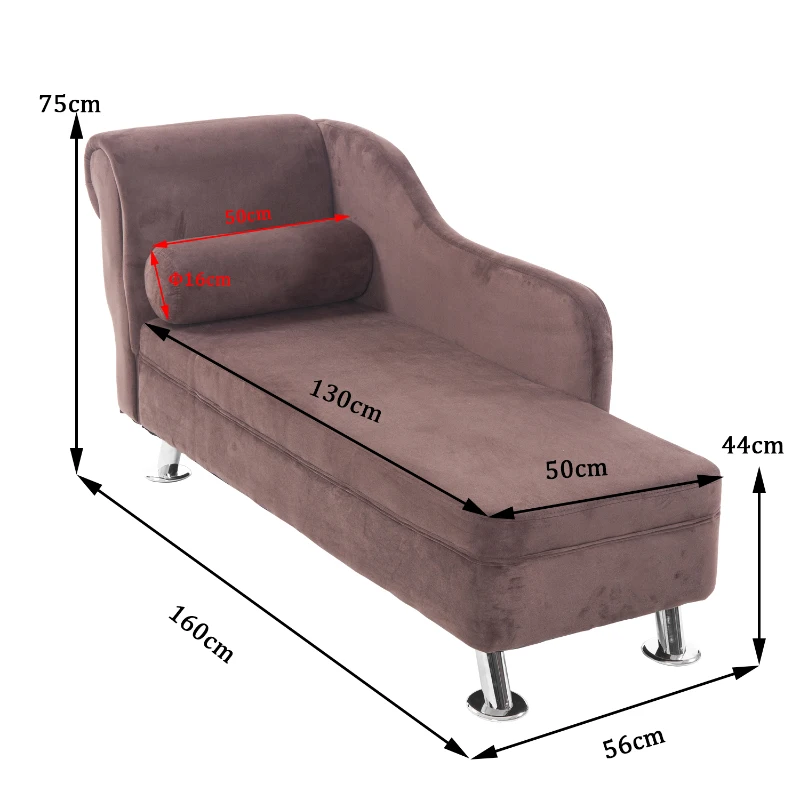 Banquette méridienne, brun, velours, 160L x 56l x 75Hcm
