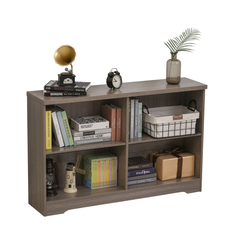 Meuble de rangement bibliothèque 4 grandes niches imitation bois gris