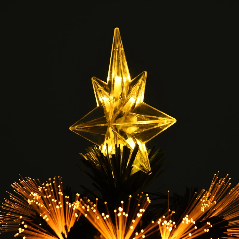 HOMCOM Sapin de Noël artificiel lumineux fibre optique LED 3 couleurs + support pied Ø 70 x 150H cm 170 branches étoile sommet brillante vert