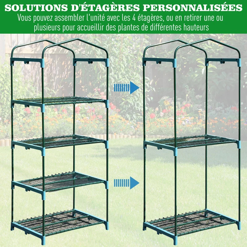 Outsunny Serre de Jardin Balcon étagère Serre 4 Niveaux 0,7L x 0,5l x 1,6H m Acier galvanisé bâche Amovible PVC Haute densité Transparent