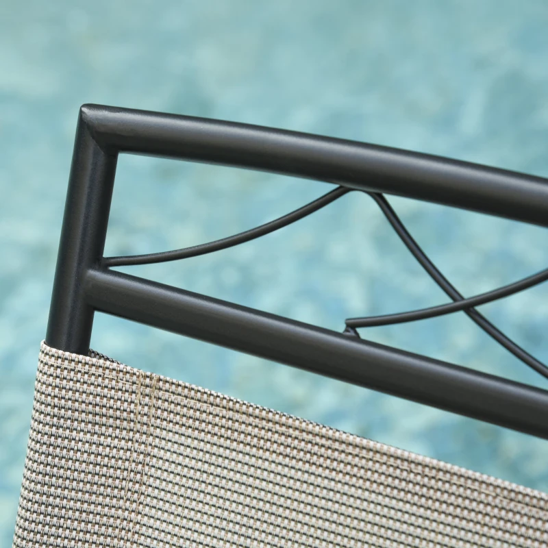 Outsunny Lot de 2 chaises de jardin pliantes avec accoudoirs métal noir textilène beige