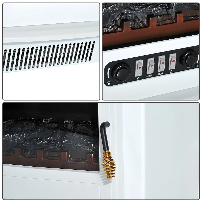Homcom Cheminée Électrique 900-1800 W en Métal Blanc 51 x 31 x 56 cm