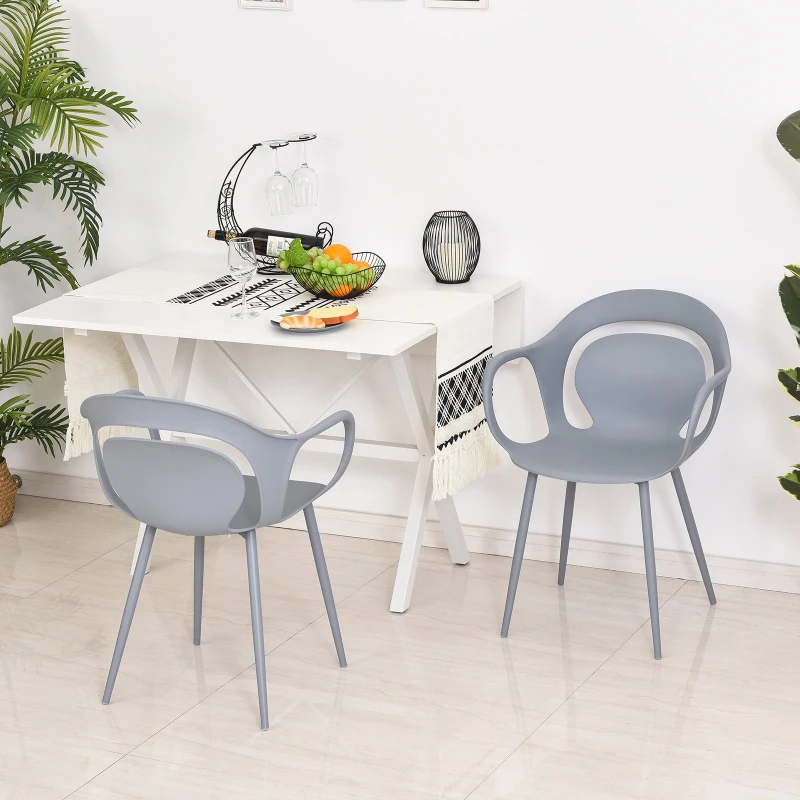 Lot de 2 chaises style néo-rétro accoudoirs coque polypropylène 4 pieds effilés métal